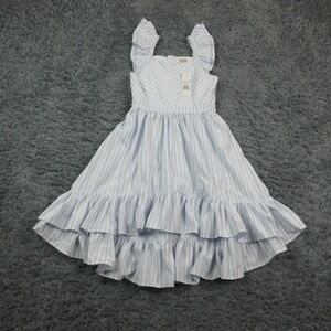 Habitual Dress Girls 14 Blue White Stripe Sleeveless Ruffle Hi Low Sundress NWT